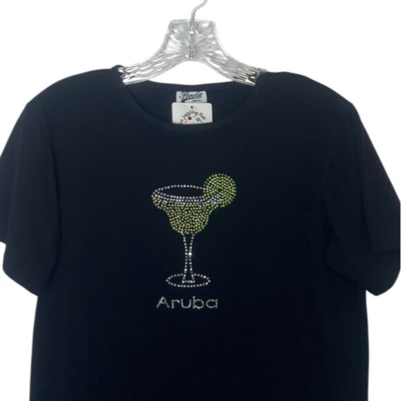 Aruba Cocktail Rhinestone Tshirt Womens Large Black Popular Sports - Picture 3 of 7